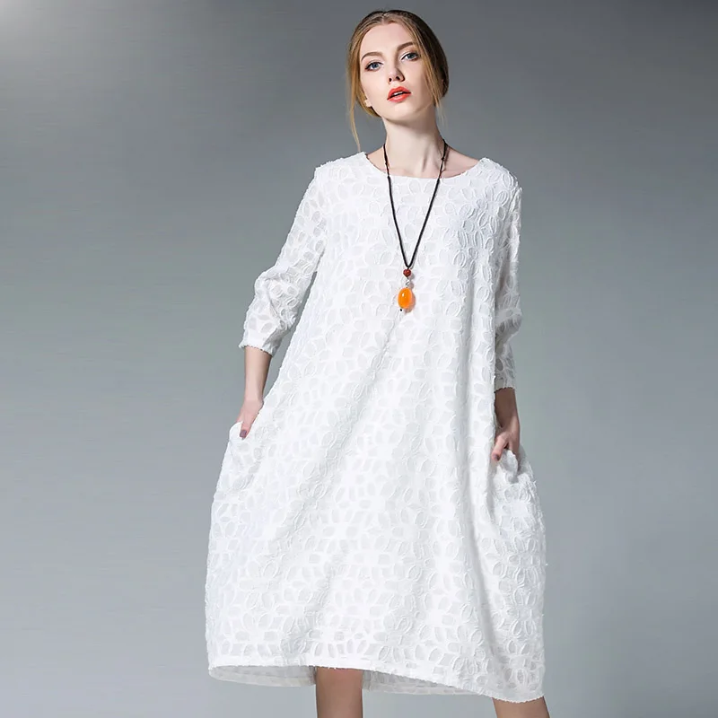 Плюс Размер Старинные Женщин Dress Casual Мода Весна Лето Стиль Высокое Качество Синий