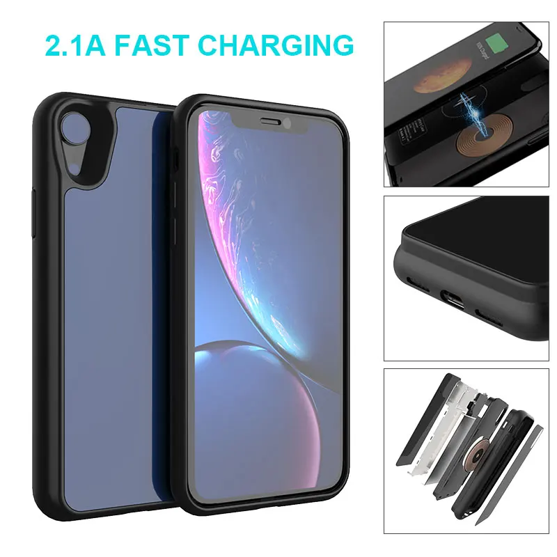 5000 мА-ч, беспроводное зарядное устройство power Bank для iPhone XR чехол-аккумулятор Задний зажим зарядное устройство для телефона Чехол черный