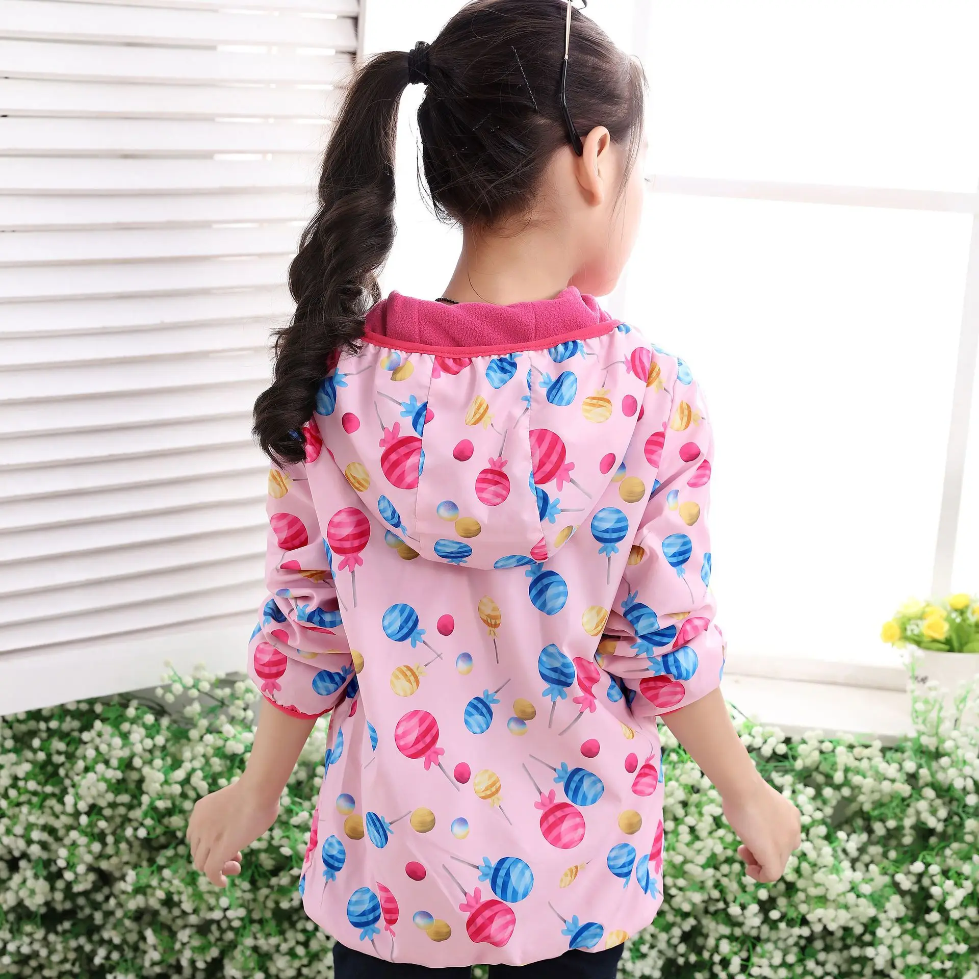 

New 2017 spring autumn kids baby girls floral jackets coats big girls double-deck waterproof windproof jackets Soft Hight