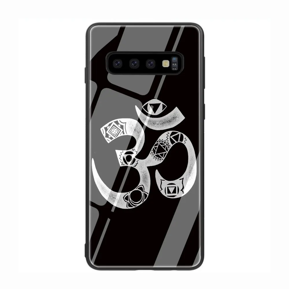 АУМ Ом, йога закаленное Стекло Телефон чехол для Galaxy S7 edge S8 9 10 Plus, Note 8, 9, 10, A10 20 30 40 50 60 70