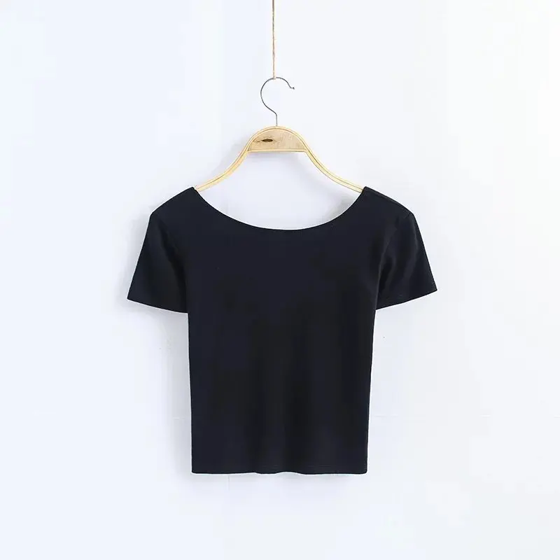 Женский укороченный топ с открытой спиной облегающий однотонный эластичный