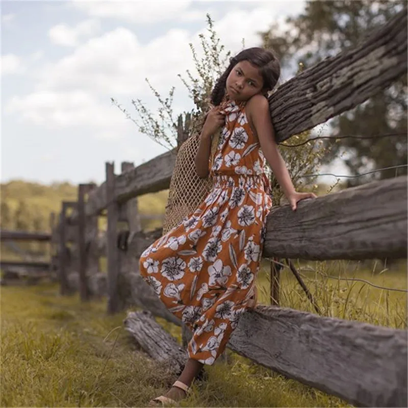 Bebe/2017 г. детские летние комбинезоны с открытой спиной и цветочным рисунком для