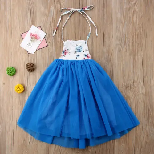 

Toddler Baby Kids Girl Lace Princess Sleeveless Dress Party Clothes Outfit Blue Tutu Dress