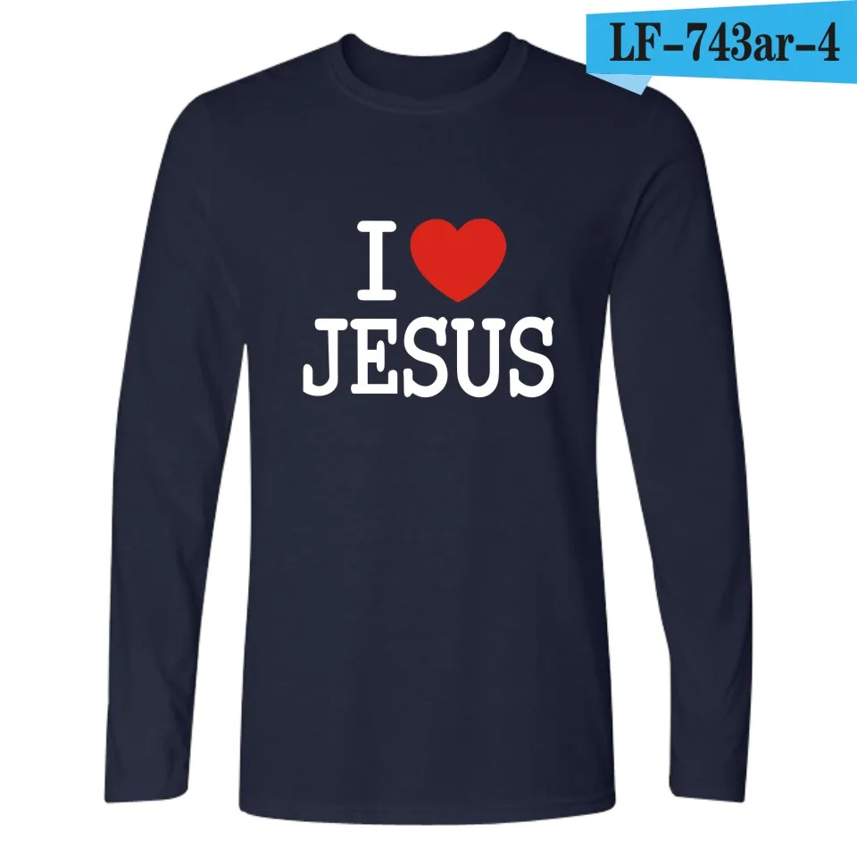 I Love Jesus Christian футболка с длинным рукавом для мужчин смешная черная модная футболка мужская брендовая Повседневная Высококачественная Футболка мужская хлопок 4XL - Цвет: navy blue