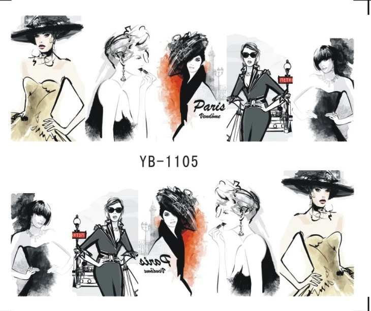 

Nail Sticker Water Transfers Stickers Nail Decals SKETCH GIRL URBAN LADY FASHION SHOW ORIENTAL STYLE YB1105-1110
