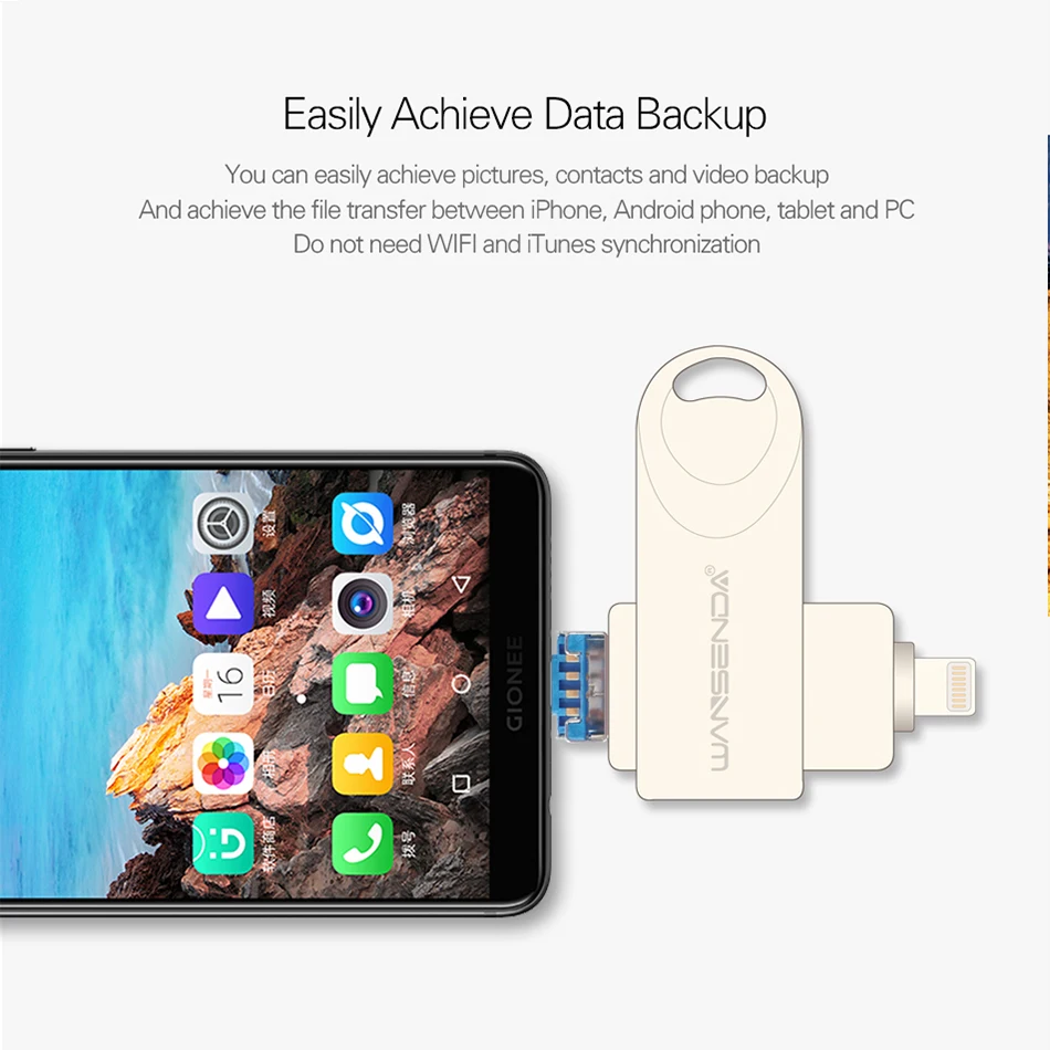 WANSENDA флеш накопитель USB 3 0 OTG 128 Гб 64 ГБ 32 16 Флешка Высокоскоростной Диск в 1 для iPhone X