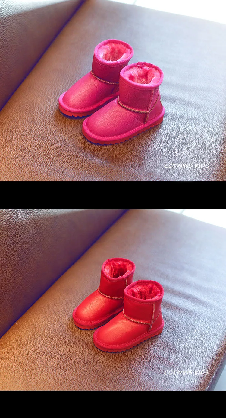 CCTWINS KIDS/ г.; ботинки из натуральной кожи для малышей; фирменные Теплые Зимние ботиночки без застежки для маленьких девочек; цвет розовый, черный; C1275