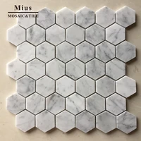 hexagonal white carrara tiles marbles in mosaic for bathroom
