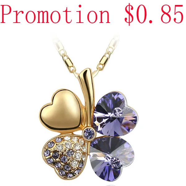 gold purple 12 цветов, модный австрийский кристалл, четыре листа, листья клевера, стразы в форме сердца, ожерелье, Подвеска для женщин, белое золото, ювелирное изделие - Окраска металла: gold purple