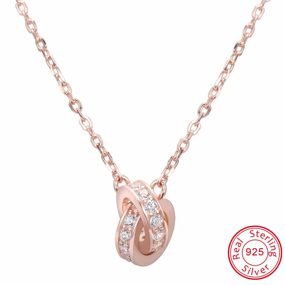 

ZEMO Rose Gold Double Loop Pendant Necklaces for Women Crystal Choker Necklaces Female Pendant Chain Fashion Jewelry 2019 Party