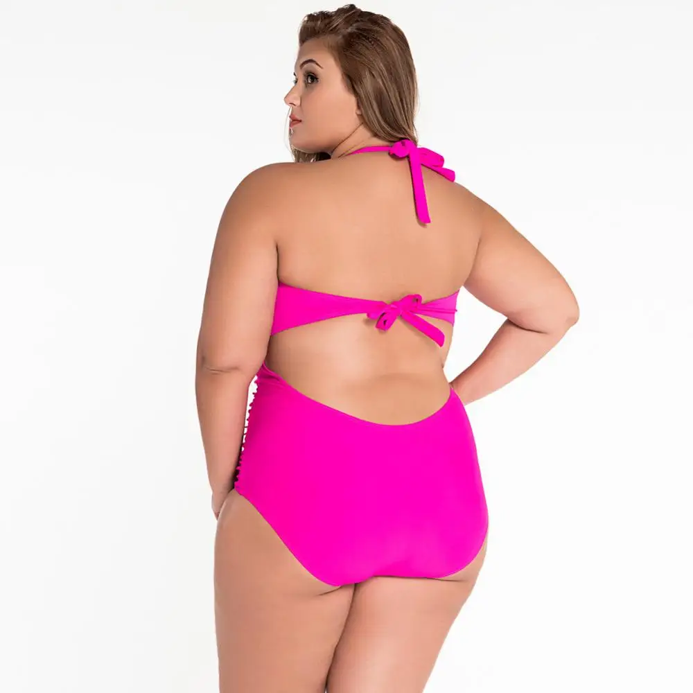 Plus Size Swimwear Women Bikini Set Swimsuits 2016 New Beach Padded Solid Vintage Retro Hollow Out Bathing Suits Swim Wear 5XL |