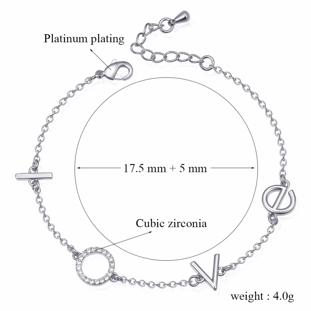 DEELAN charm bracelets for women LOVE rose gold adjustable crystal jewelry Girl zircon romantic girlfriend bracelet jewellery | Украшения и