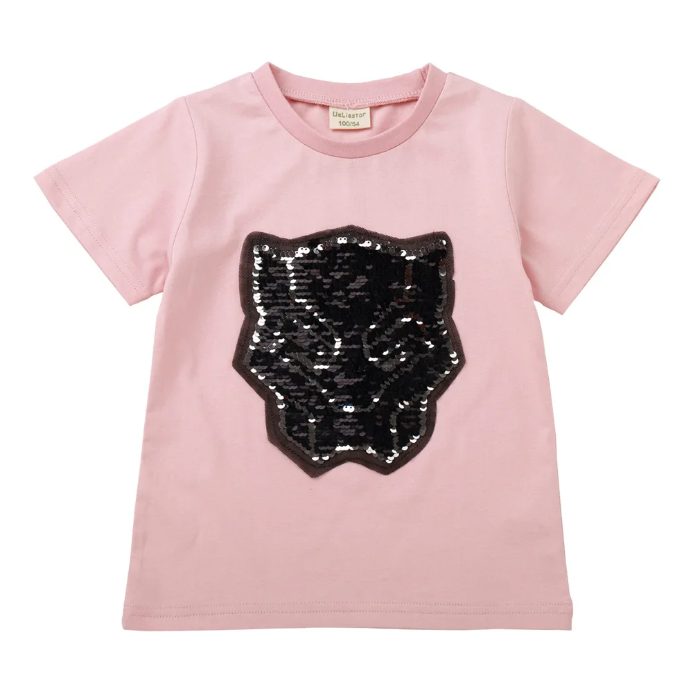 Black Panther B pink YOFEEL/Летняя детская футболка для мальчиков; двухсторонние футболки для маленьких девочек с рисунком супергероя и пайетками; детская футболка с единорогом; одежда из хлопка; футболки - Цвет: Black Panther B pink