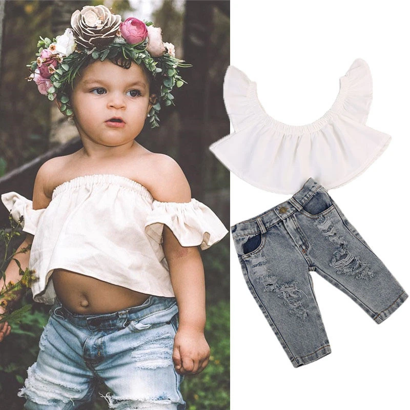 2 шт. Детский комплект из топа без рукавов и джинсов|outfits for children|children setsummer outfit |