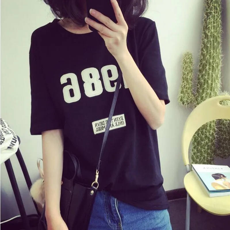 2017 летняя новая футболка с коротким рукавом желтая белая черная буквами