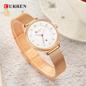 Женские кварцевые часы Curren, черные и золотые часы из нержавеющей стали, водонепроницаемые, 2018