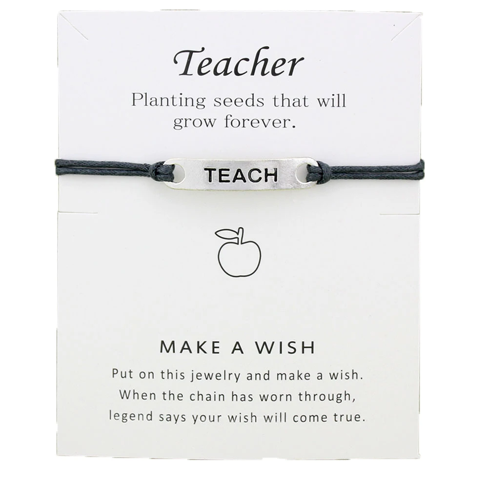 Женский браслет с надписью Wish Card Teachers Day двойной цепочкой и Teach Friend Love Make A