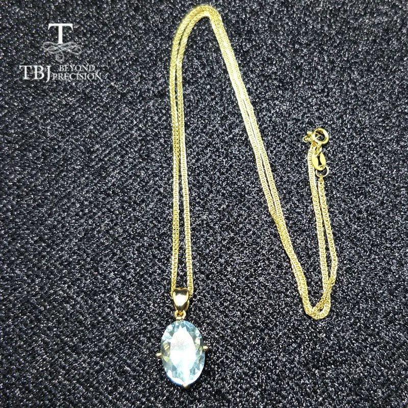 TBJ shape pendant with good color natural brazil aquamarine gemstone in 925 sterling silver yellow jewelry for women | Украшения и