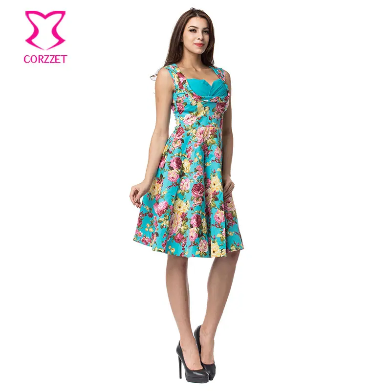 Женское платье в горошек Corzzet винтажное с цветочным принтом стиле 50-х размера