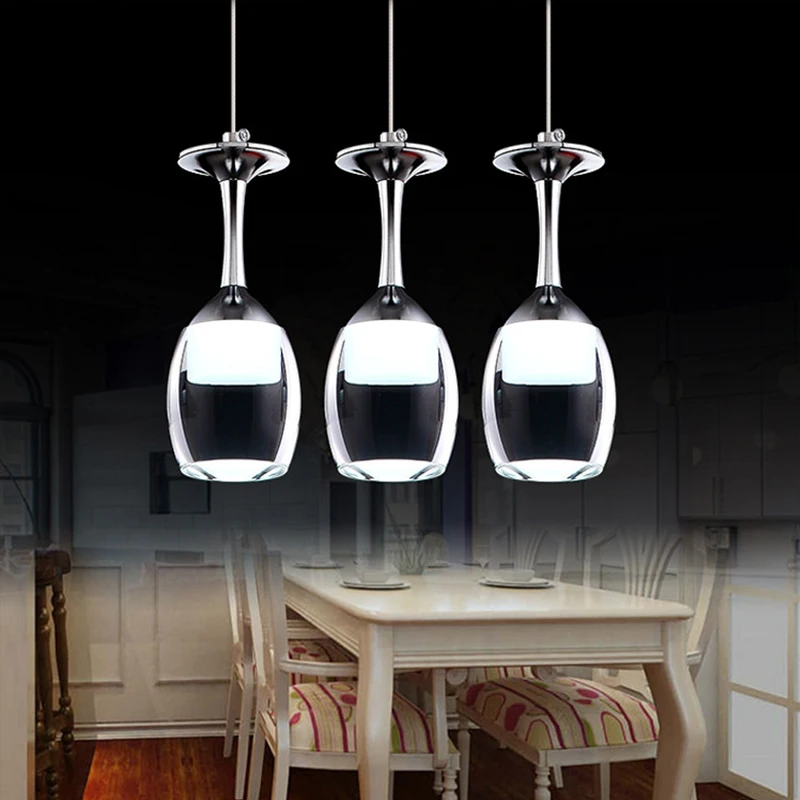 Comtemporary форма чашки вина led подвесной светильник стекло + нержавеющая сталь