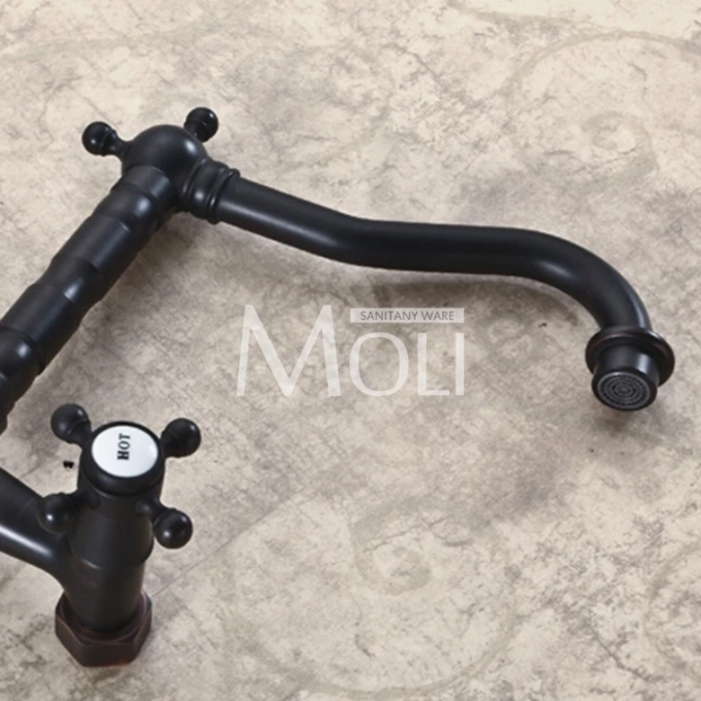 

Wall mounted Black Bronze Basin Faucet White Ceramic Black Bathroom Baucets Dual Handle Dual Hole Water Tap Mixer ML84B