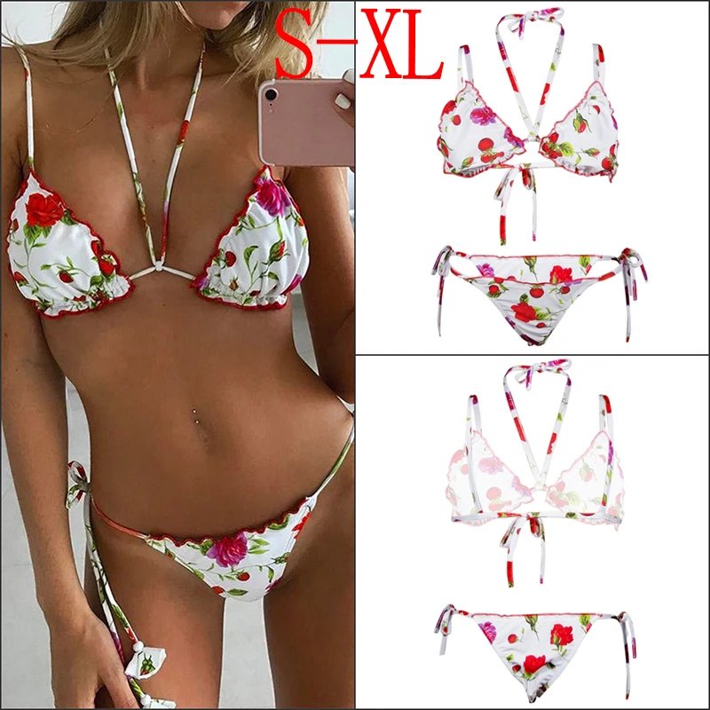 Бикини с низкой талией купальный костюм Холтер Цветочный микро бикини набор