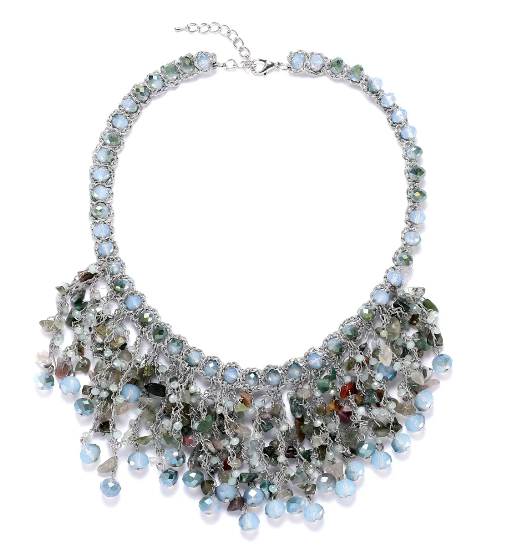 

BEADSLAND Handiwork Crocheted Crystal Falling Lines Necklace Fashionable Jewelry Woman Gift