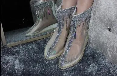 Бисером ручной работы украшенные кристаллами летние женские полусапоги