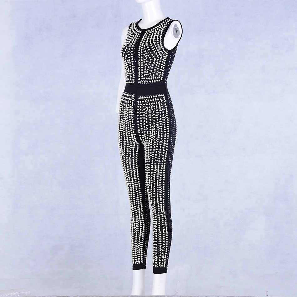 Seamyla новые модные женские Комбинезоны для подиума без рукавов Летний облегающий клубный комбинезон сексуальный жемчужный бисер Вечерние боди