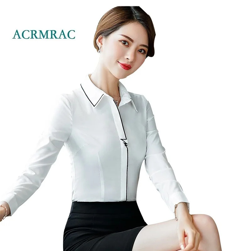 ACRMRAC New Women shirt Spring and autumn summer Long sleeve Solid color Patchwork Slim Business OL Formal Blouses & Shirt