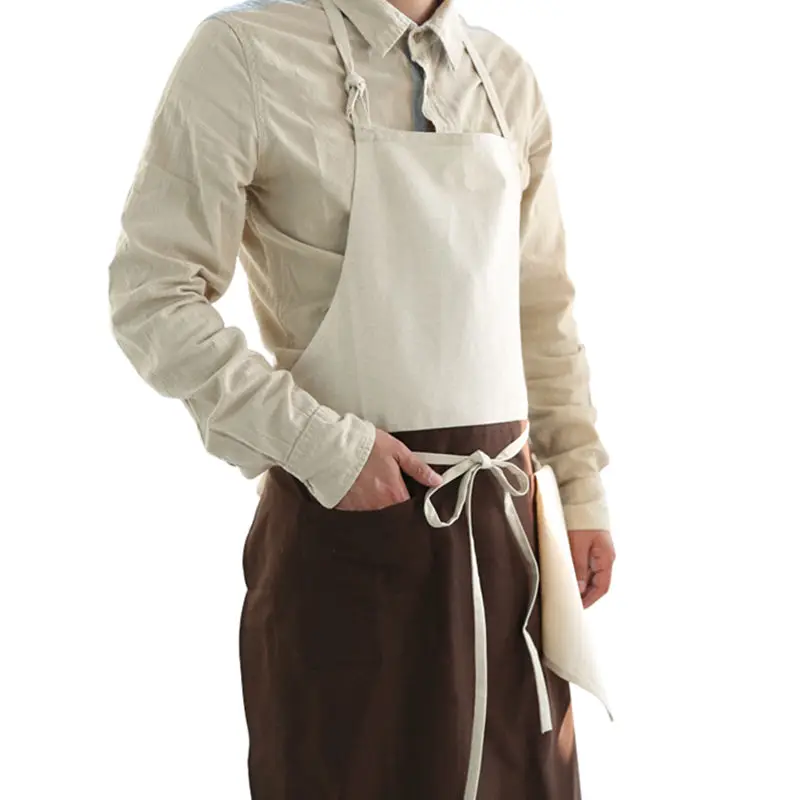 Фартук из хлопка и льна полной длины бариста кафе бистро салонная униформа