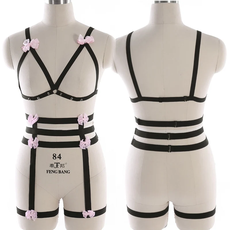 Black O0030 L0035 Body Harness Women Set Belt Garter Black Red Sexy Suit Bondage Cage Bra for Women Elastic Goth Festival Rave Dance Cosplay Wear - Цвет: Black O0030 L0035