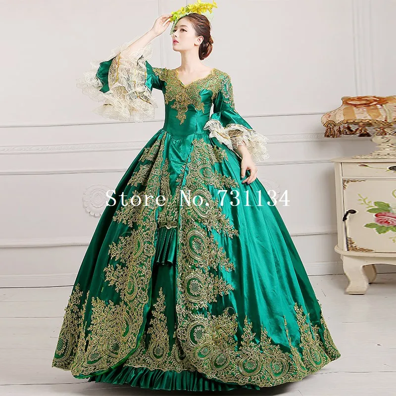 Платье Антуанетты с принтом королевское зеленое кружевное платье для танцев |