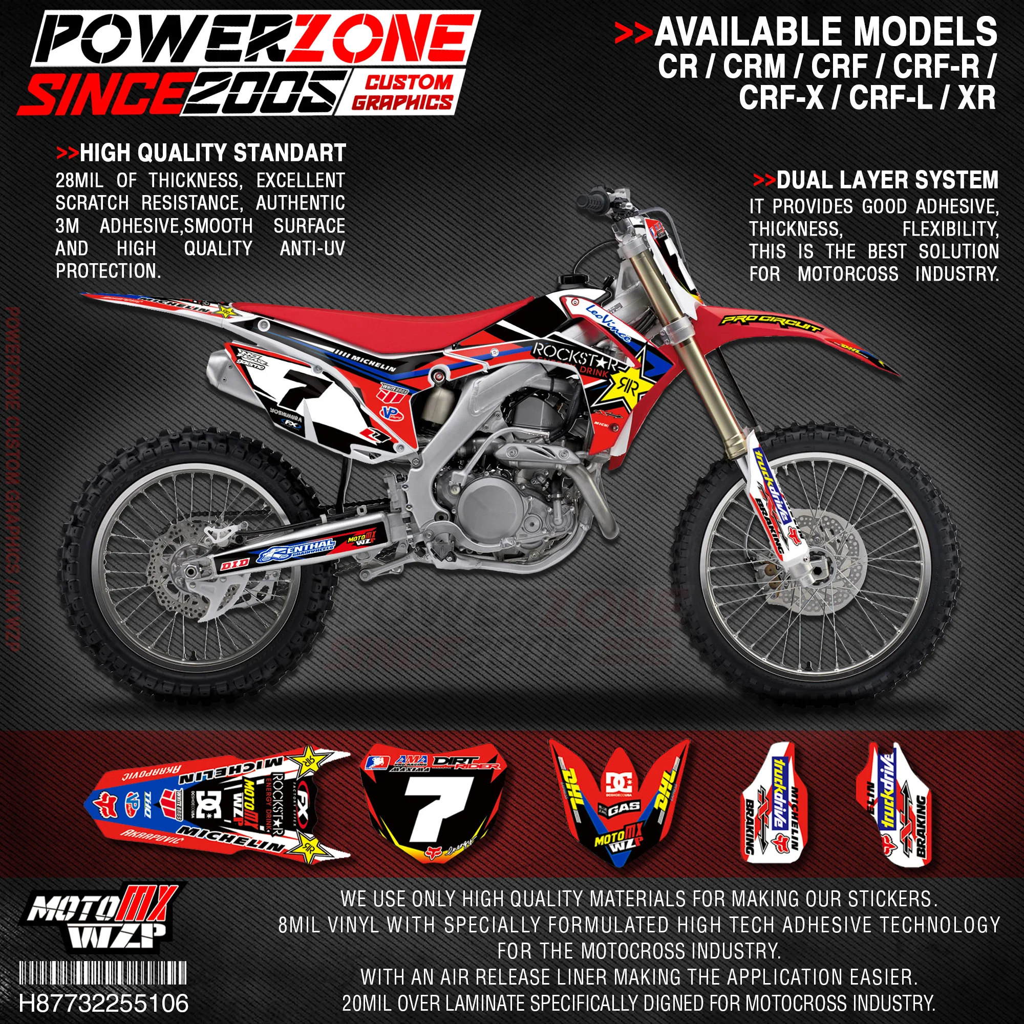 Персонализированные графические фоны PowerZone Team наклейки 3M Набор наклеек для HONDA