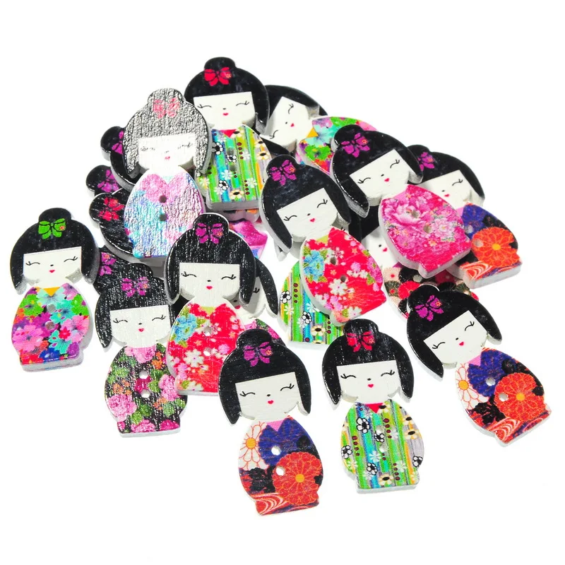 20 шт Разноцветные японские куклы в форме дерева Швейные Кнопки 2 отверстия