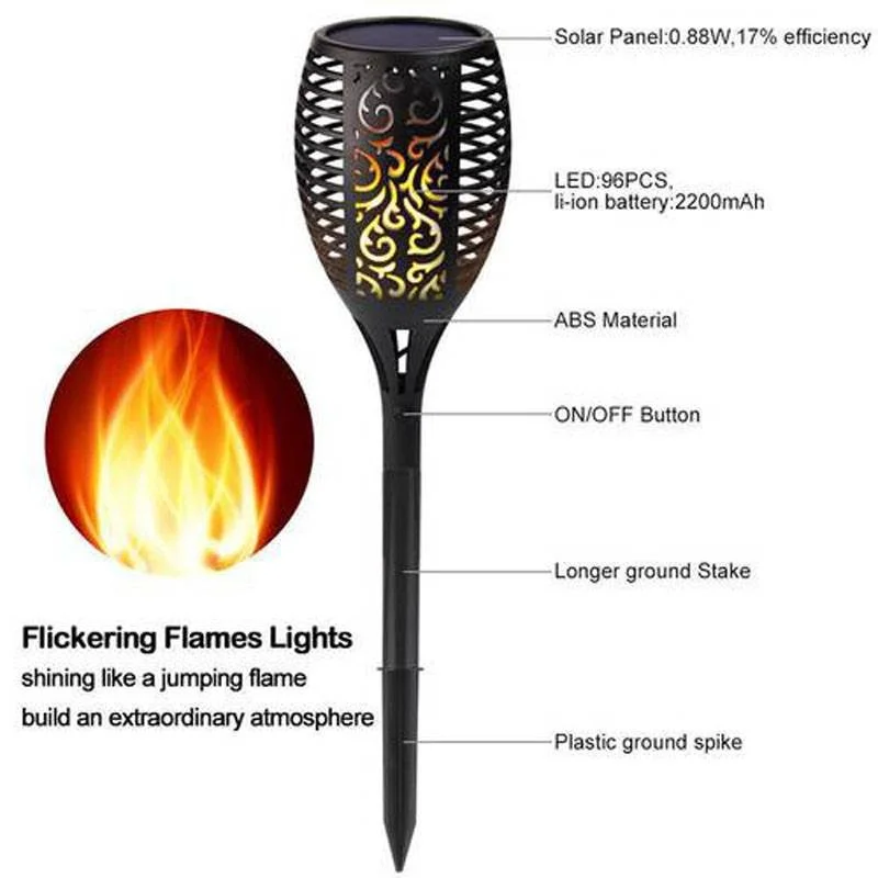 

Solar Flame Lights Lamp 96 LED Waterproof Flickering Flame Solar Torch Light Garden Lamp Outdoor