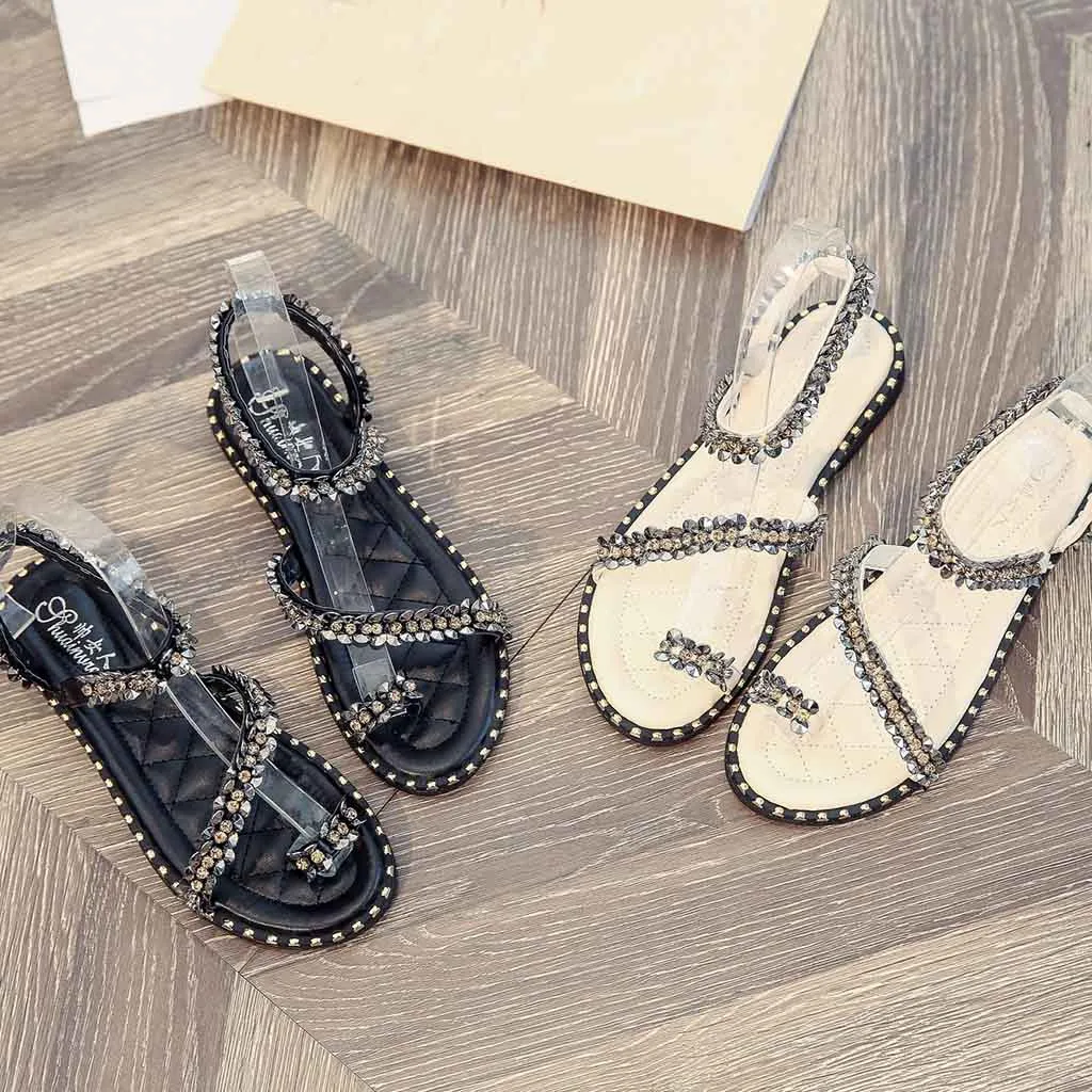 Для женщин женские шлепанцы для пляжа shoescrystal Bling круглый носок обувь на плоской подошве повседневные лоферы на открытом воздухе Пеший Туризм Туристические сандалии обувь; Pantuflas# Y25