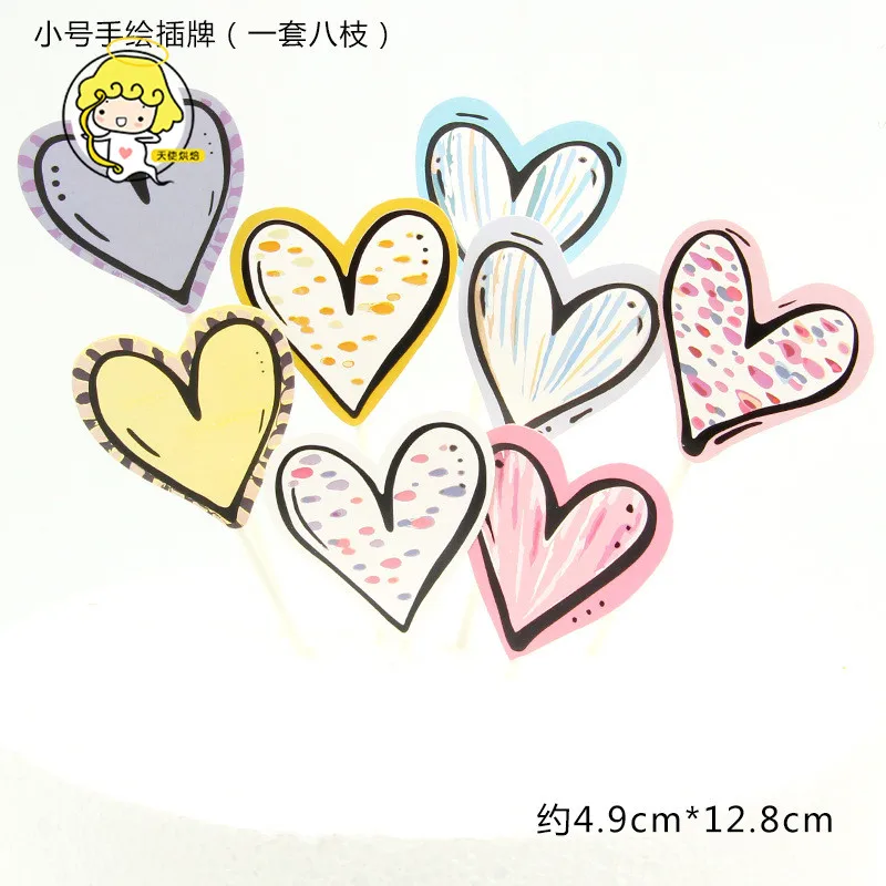 CT-502-Heart-Big Ручной росписью Любовь Сердце Торт Топперы украшение для торта «С Днем Рождения» для мальчика/девочки день рождения поставки - Цвет: CT-502-Heart-Big