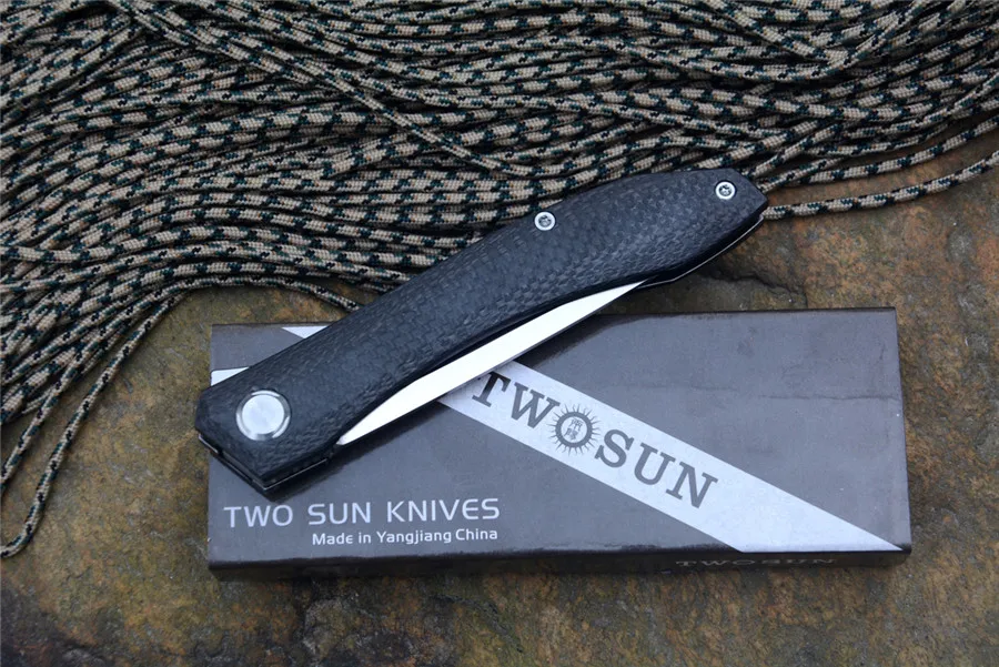TWOSUN Флиппер складной нож TS103 D2 атласное лезвие шарикоподшипник углеродное волокно+ титановая ручка Открытый Отдых Охота карманный нож
