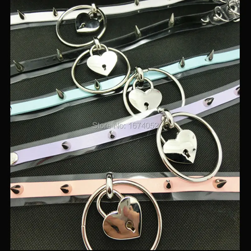 Панк рок готический Харадзюку ручная работа круглый запираемый воротник сердце