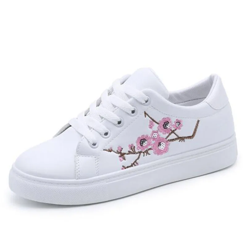White Shoes Taking Snapshots Flats Summer Peach Blossom Printed Embroidery Casual Women Students Slip-on | Обувь