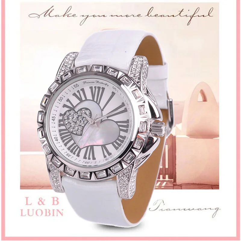 PB люблю сердце часы наручные женские Кристальные кварцевые римские цифры