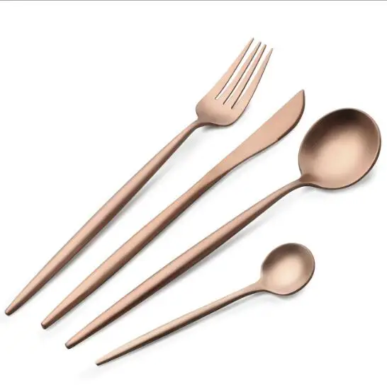 03 rose gold Высокое качество 4 шт./лот набор столовых приборов 18/10 прибор из нержавеющей стали набор вилочных ножы и ложки комплект серебряных столовых приборов Свадебная посуда - Цвет: 03 rose gold