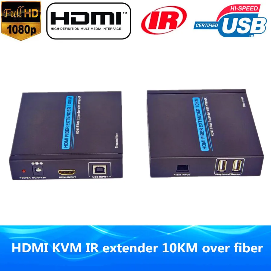 1080 P HDMI Волоконно оптический USB Мышь KVM Extender 10 км С ИК и Loop out Оптический Передатчик