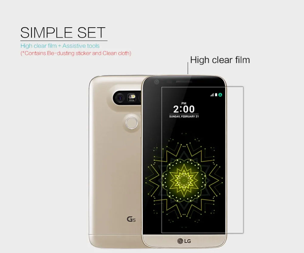 

2 pcs/lot NILLKIN Crystal Super Clear Screen Protector For LG G5 Anti-fingerprint Protective Film For LG G5