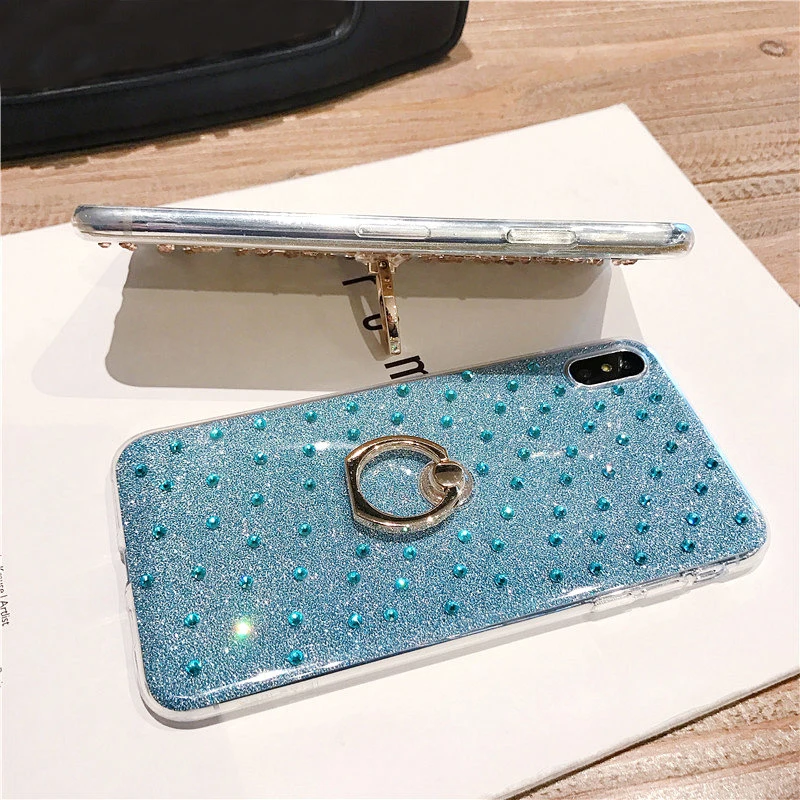 Блестящий чехол со стразами для iphone XS Max XR 7 8 Plus 360 дюймов чехол-подставка с кольцом