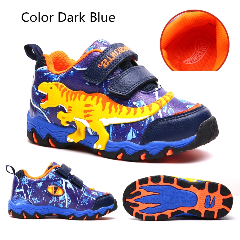 ColorDarkBlue Dinoskulls/детская обувь с 3D динозавром; Светодиодный светильник для мальчиков; спортивные кроссовки для тенниса; коллекция года; сезон осень; обувь для маленьких мальчиков - Цвет: ColorDarkBlue