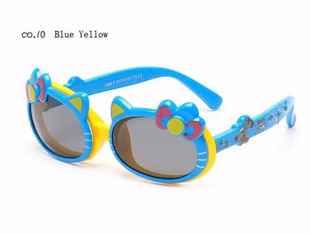 Blue Yellow Ralferty, детские милые Солнцезащитные очки с кошачьими ушками, поляризационные, детские, для младенцев, с мультяшным рисунком, TAC TR90, солнцезащитные очки, уличные, Oculos 859 - Цвет линз: Blue Yellow