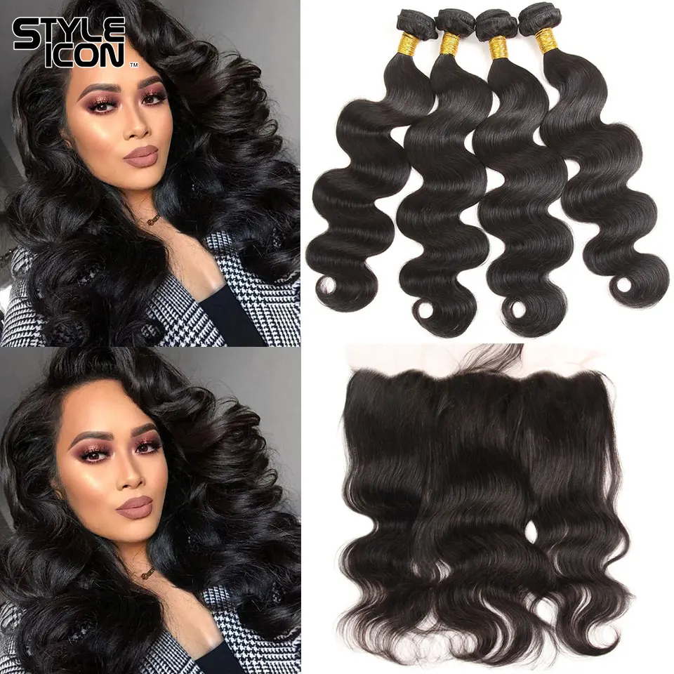 

Styleicon Malaysian Body Wave Bundles with Frontal 2 3 4 Bundles Human Hair Weaving with Lace Frontal Non-Remy Hair with Frontal