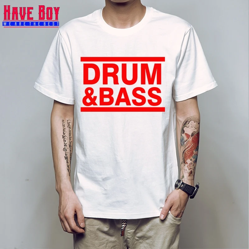 white red У мальчиков Музыкальный барабан N бас ДНБ Run DMC письмо Для мужчин s футболка в стиле «хип-хоп» T рубашки мужские хлопковые короткий рукав футболка с короткими рукавами HB295 - Цвет: white red